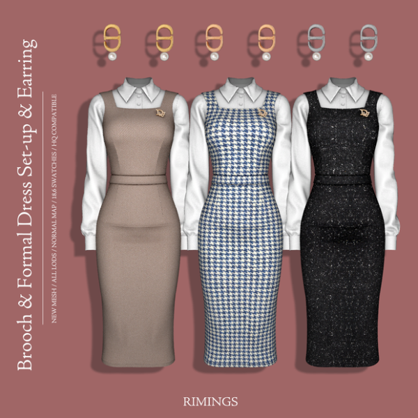 Alpha [RIMINGS] Brooch Formal Dress Set up Earring by simsfinds - The Sims 4 Custom Content