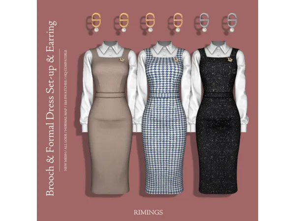 Alpha [RIMINGS] Brooch Formal Dress Set up Earring by RIMINGs - The Sims 4 Custom Content