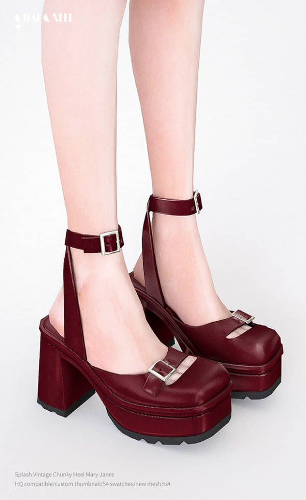 Alpha Splash Vintage Chunky Heel Mary Janes by simsfinds - The Sims 4 Custom Content
