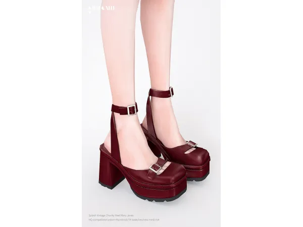 Alpha Splash Vintage Chunky Heel Mary Janes by charonlee - The Sims 4 Custom Content