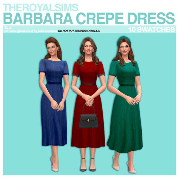 Maxis Match THEROYALSIMS BARBARA CREPE DRESS by simsfinds - The Sims 4 Custom Content
