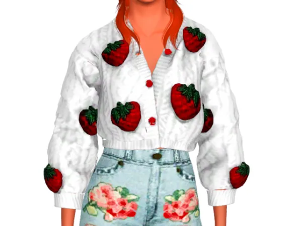 grafity StrawberriesCardigan serenity firejeans - The Sims 3 Custom Content