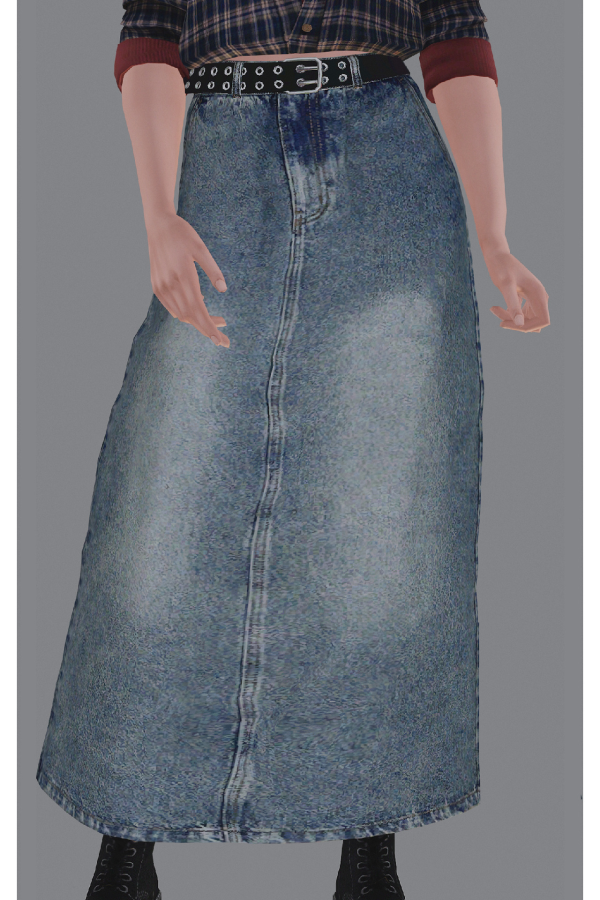 Gorillax3 Belted Denim Long Skirt by simsfinds - The Sims 3 custom content