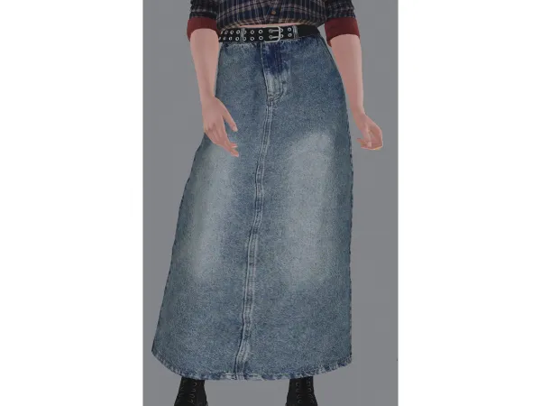 Gorillax3 Belted Denim Long Skirt - The Sims 3 custom content