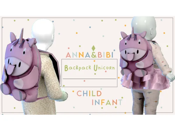 Alpha Backpack Unicorn infant and child [AnnaBibi] - The Sims 4 Custom Content