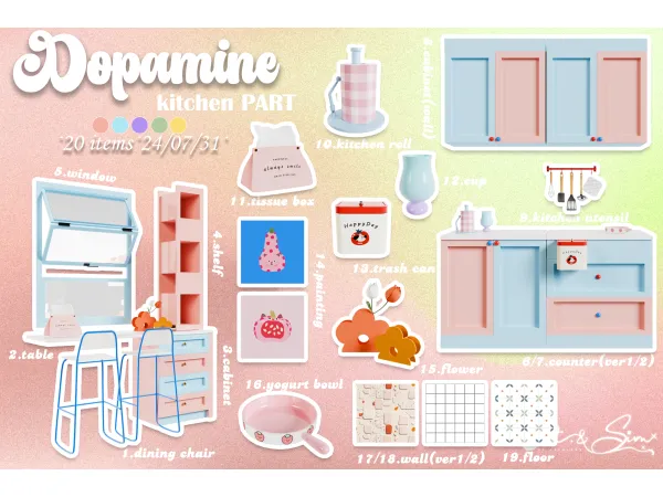 Mix Dopamine Set Kitchen Set by lalaLANA - The Sims 4 Custom Content