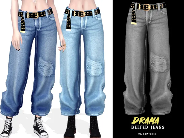 Alpha Drama Belted Jeans - The Sims 4 Custom Content