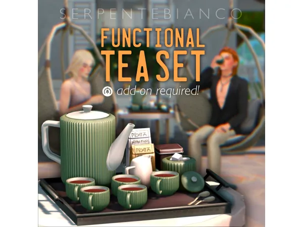 Maxis Match FUNCTIONAL TEA SET by SERPENTEBIANCO - The Sims 4 Custom Content