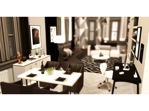 Alpha BLACK WHITE APARTMENT by Depressed Simmer - The Sims 4 Custom Content