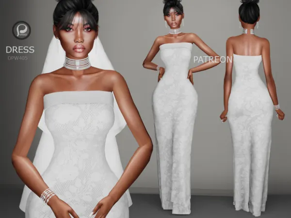 Alpha Strapless wedding gown by Pizzaz - The Sims 4 Custom Content