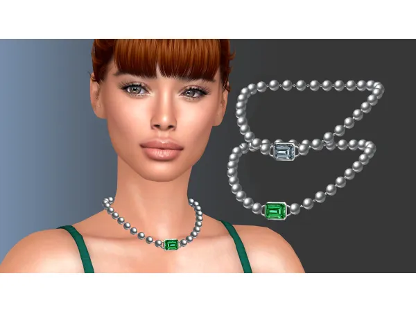 Alpha Emerald Cut With Pearl Necklace by NataliS - The Sims 4 Custom Content