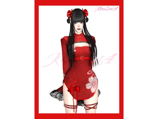 Alpha Chinese style lace improved cheongsam by KkmiSims4 - The Sims 4 Custom Content