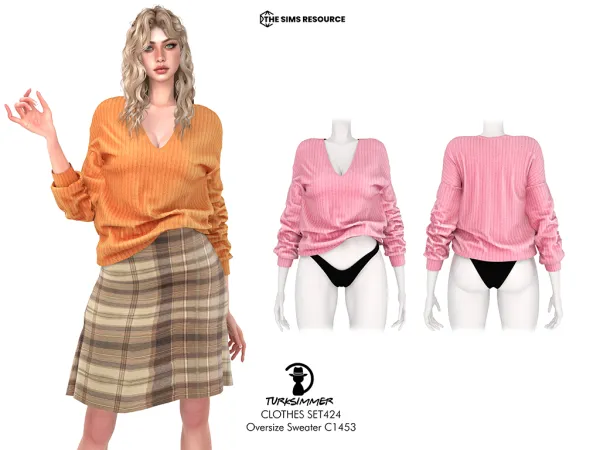 Alpha turksimmer's Clothes SET424 Oversize Sweater C1453 and Midi Skirt C1454 - The Sims 4 Custom Content