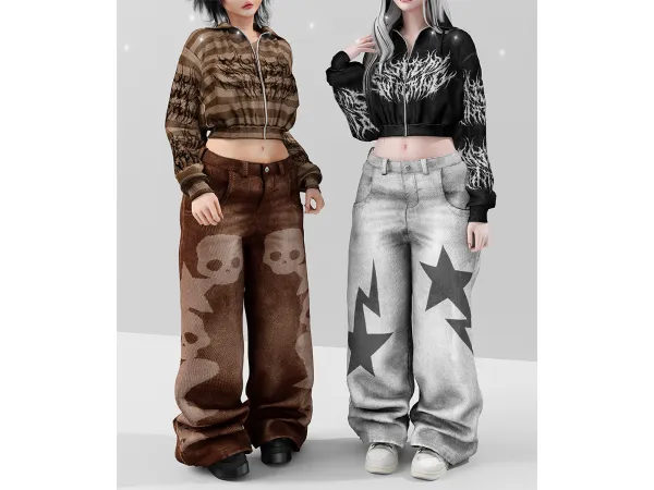 Alpha Baggy hada jeans Bloody zipper - The Sims 4 Custom Content