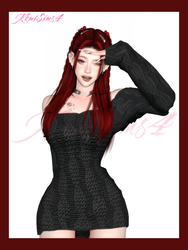 Alpha Off the shoulder sweaterOver the knee boots by simsfinds - The Sims 4 Custom Content