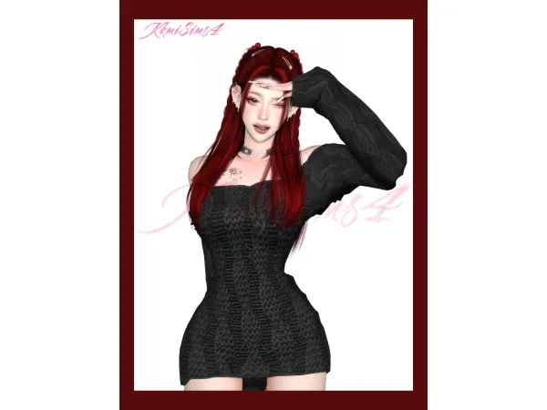 Alpha Off the shoulder sweaterOver the knee boots by KkmiSims4 - The Sims 4 Custom Content