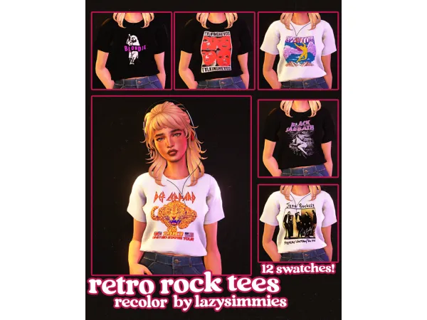 Maxis Match retro rock tees recolor by lazysimmies - The Sims 4 Custom Content