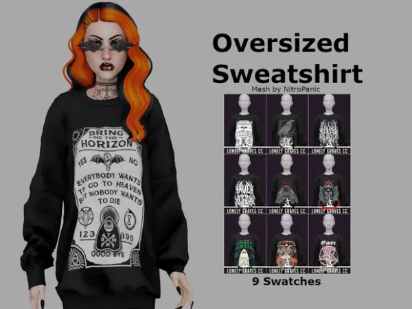 Maxis Match Oversized Sweatshirt by Lonely Graves CC - The Sims 4 Custom Content