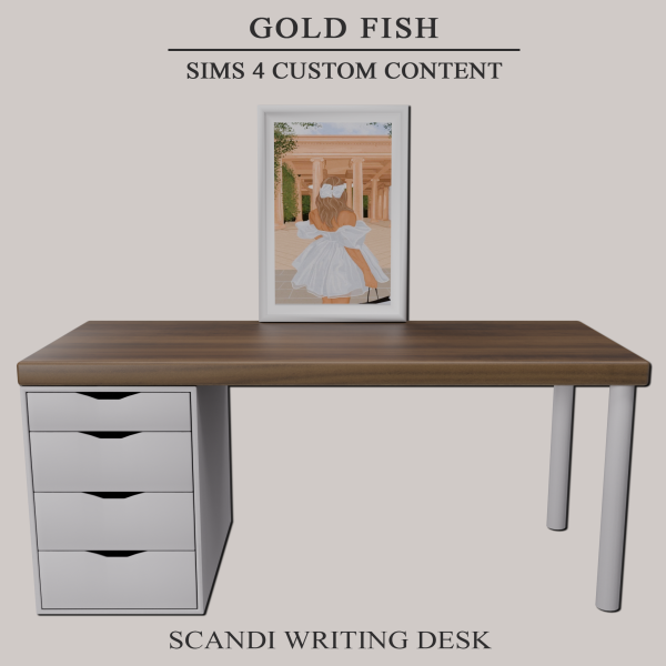 Mix GoldFish Scandi Writing Desk Painting Cozy Morning by simsfinds - The Sims 4 Custom Content