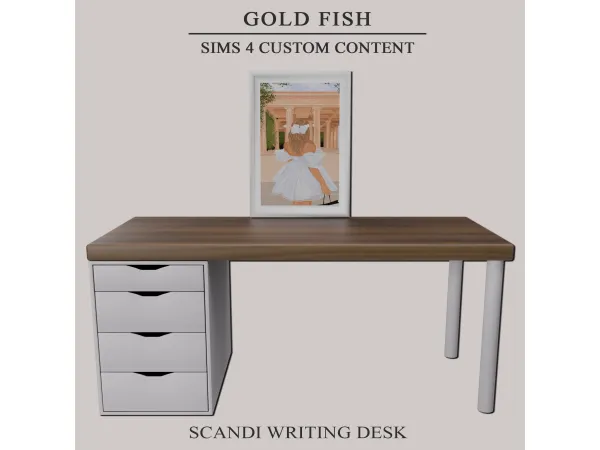 Mix GoldFish Scandi Writing Desk Painting Cozy Morning - The Sims 4 Custom Content