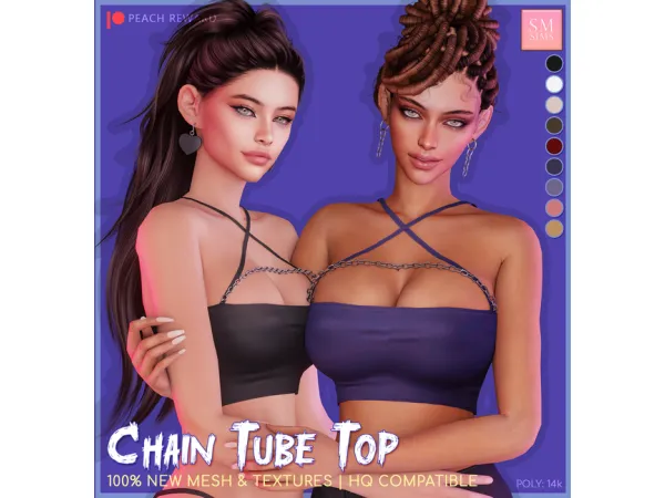 Alpha PEACH Chain Tube Top by SM Sims - The Sims 4 Custom Content