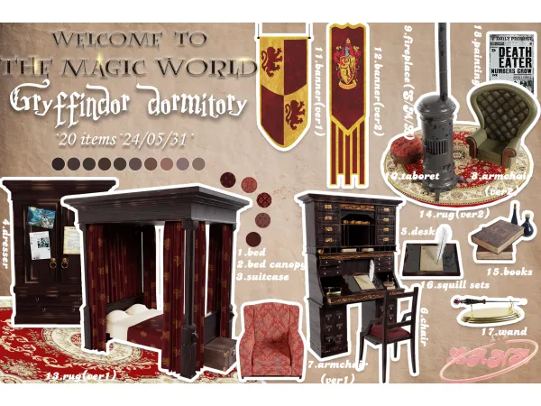 Alpha The Magic World Gryffindor dormitory by lalaLANA - The Sims 4 Custom Content