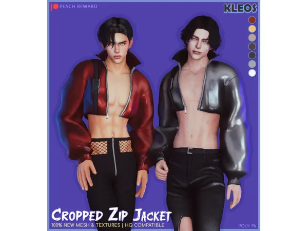 Alpha PEACH Cropped Zip Jacket by Kleos Sims - The Sims 4 Custom Content