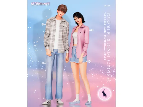 Alpha [SUNBERRY] COUPLE SET Polo Shirt Denim - The Sims 4 Custom Content