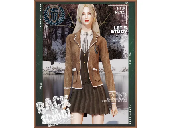 Alpha Womens Contrast Trim Solid Blazer Jacket Winter School Uniform by heathenthirteen - The Sims 4 Custom Content