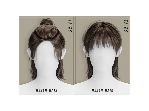 Alpha [Hezeh]Hair_No52 V1 V2 - The Sims 4 Custom Content