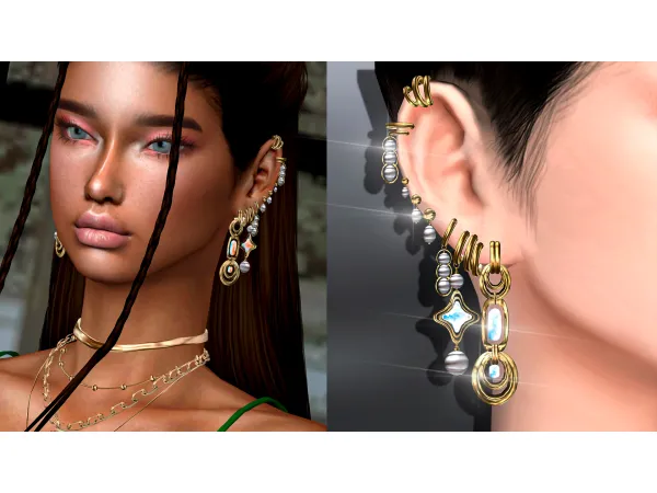 Alpha Sofia Gold Earrings NA095 by Mydarling20 - The Sims 4 Custom Content