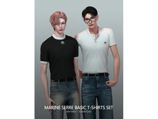 Alpha [RONA] Marine Serre Basic T Shirts Set - The Sims 4 Custom Content