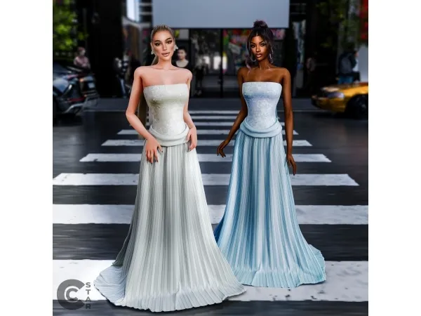 Alpha Ariana Grande's Bustier Dress with Pleated Silk Skirt from Met Gala 2024 - The Sims 4 Custom Content