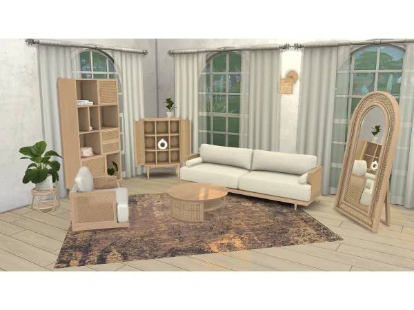 Mix Boho Living Room Set by Comiko - The Sims 4 Custom Content