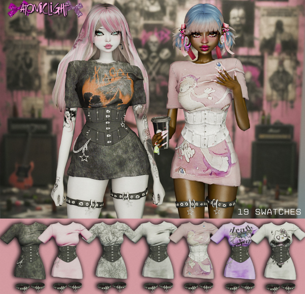 Alpha Andria T shirt dress with corset and garters by Atomiclight - The Sims 4 Custom Content