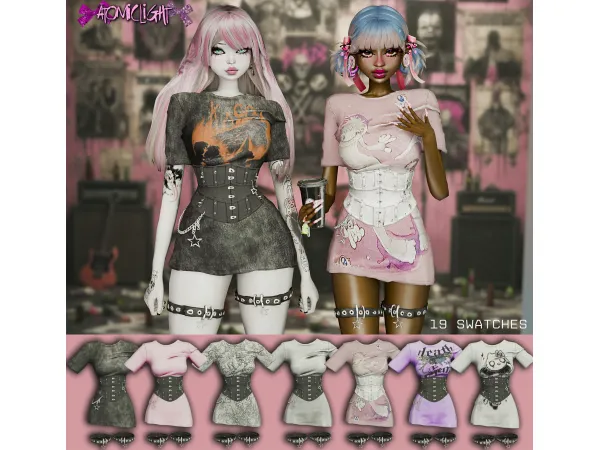 Alpha Andria T shirt dress with corset and garters by Atomiclight - The Sims 4 Custom Content