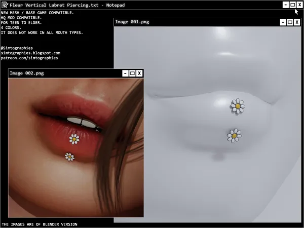 Alpha Fleur Vertical Labret Piercing - The Sims 4 Custom Content