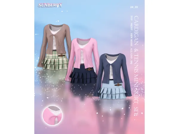 Alpha [SUNBERRY]Cardigan Sleeve Top Tennis Skirt - The Sims 4 Custom Content