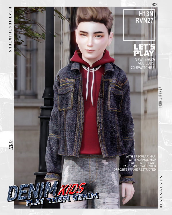 Alpha Boy's Classic Inside Hoodie Streetwear Denim Jacket by simsfinds - The Sims 4 Custom Content