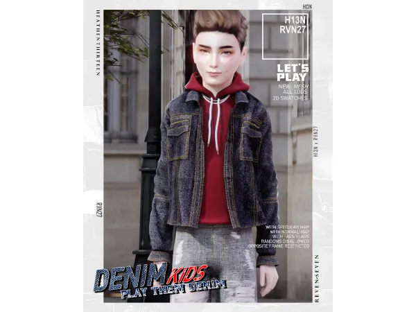 Alpha Boy's Classic Inside Hoodie Streetwear Denim Jacket by heathenthirteen - The Sims 4 Custom Content