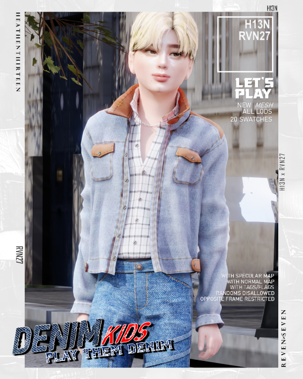 Alpha Boy's Inside Shirt Suede Collar Denim Jacket by simsfinds - The Sims 4 Custom Content