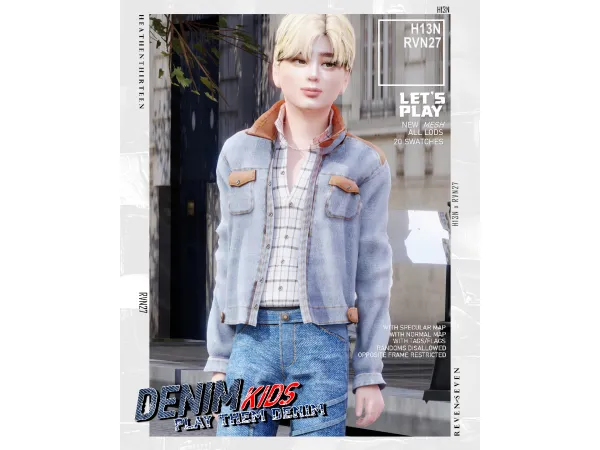 Alpha Boy's Inside Shirt Suede Collar Denim Jacket by heathenthirteen - The Sims 4 Custom Content