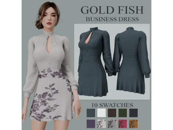 Maxis Match GoldFish business dress by GoldFishSims - The Sims 4 Custom Content
