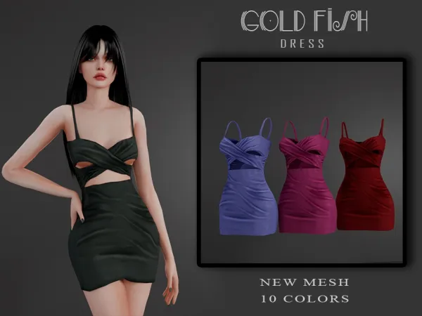 Mix Corduroy mini dress by GoldFishSims - The Sims 4 Custom Content