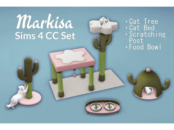 Maxis Match Markisa Set Cactus themed objects for cats by Kate Emerald - The Sims 4 Custom Content