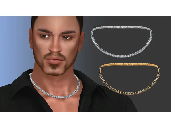 Alpha Mens square bezel tennis necklace by NataliS - The Sims 4 Custom Content