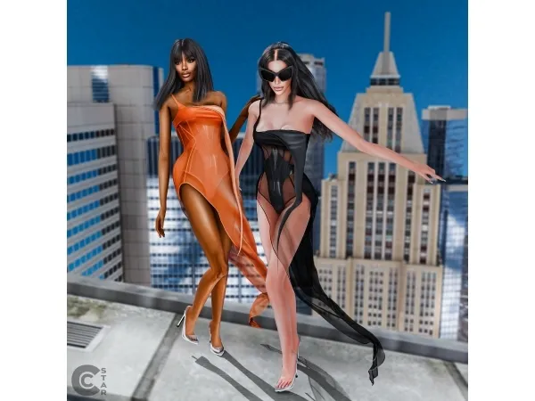 Alpha Asymmetric Layered Silk Dress - The Sims 4 Custom Content