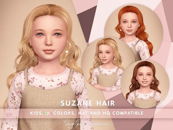 Alpha SONYASIMS SUZANE HAIR KIDS by simsfinds - The Sims 4 Custom Content