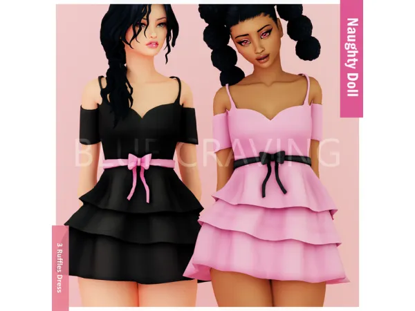 Maxis Match Blue Craving Triple Ruffles Dress - The Sims 4 Custom Content