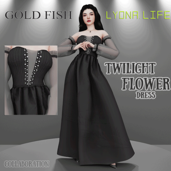 Mix GoldFish lyonalife Twilight Flower Dress by simsfinds - The Sims 4 Custom Content